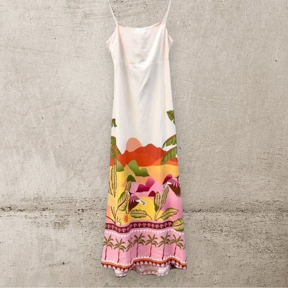 Anthropologie pink palm maxi dress resortwear boho beachy  feminine romantic - Picture 3 of 4